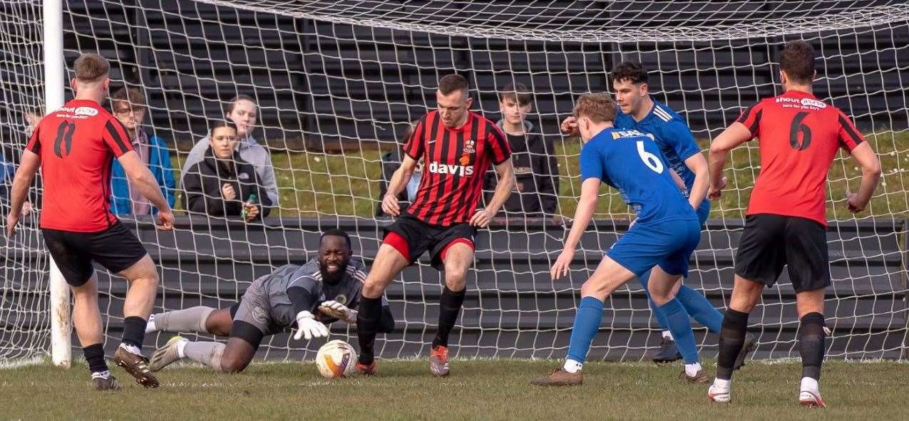 Action from Harrowby's victory at Shirebrook on Saturday. Photo: Steve Nesbitt @lincssnapper