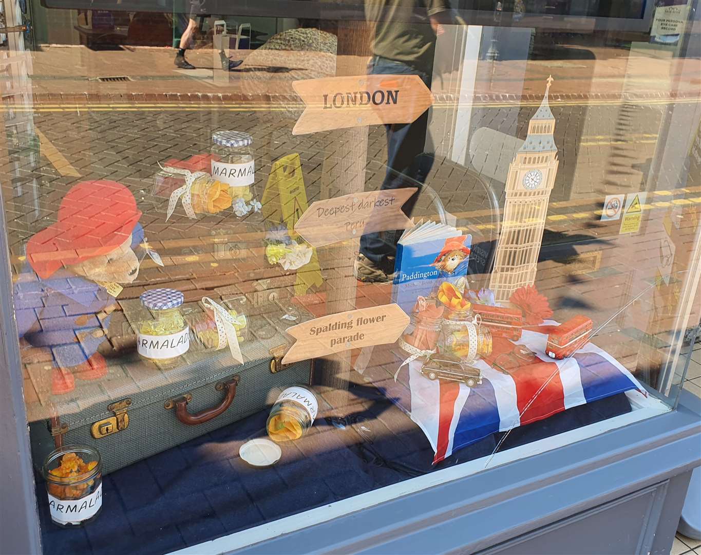 Molsom and Associates and their Paddington themed window in the Spalding Flower Parade best dressed window competition