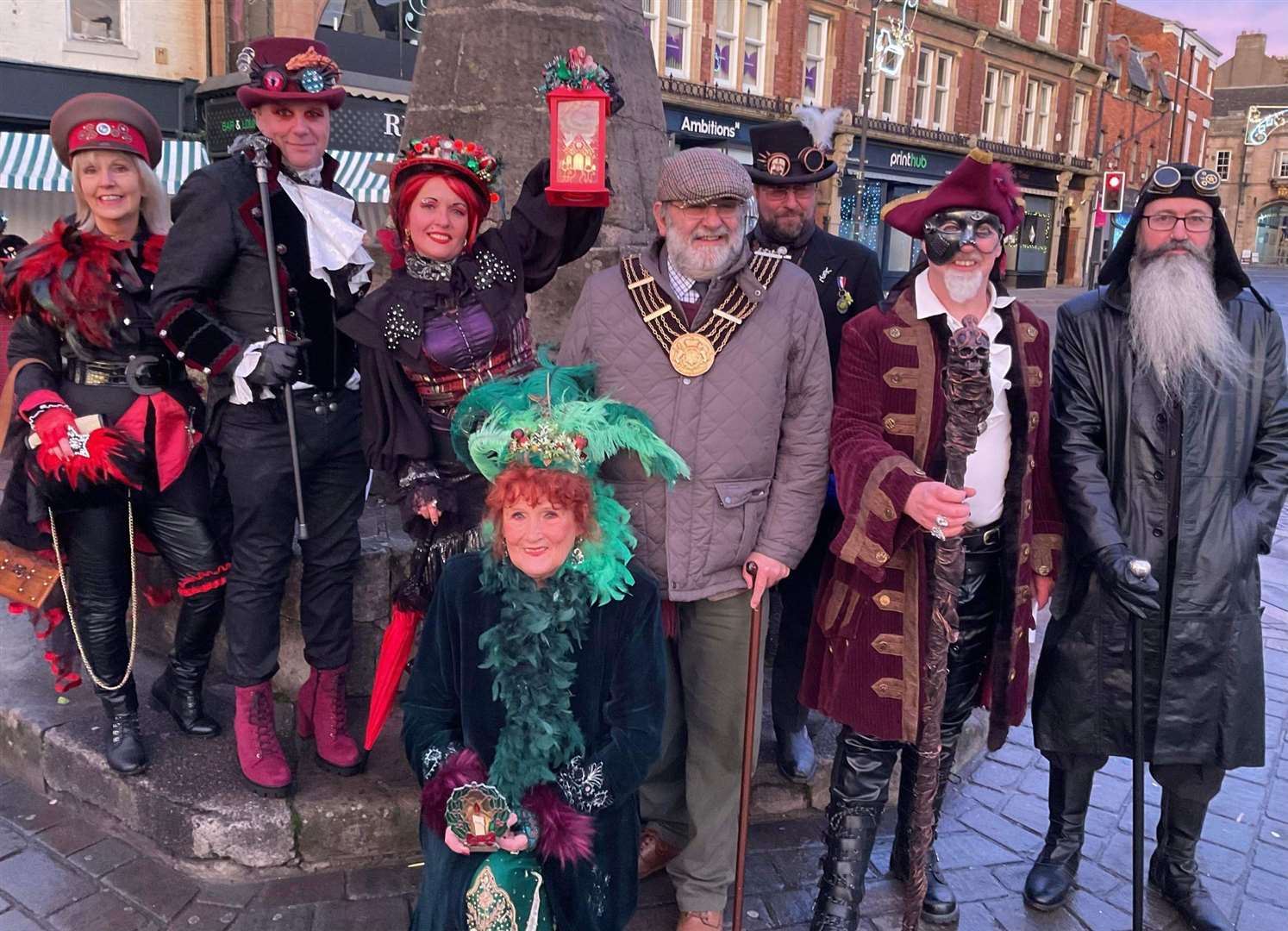 Mayor of Grantham, Councillor Mark Whittington with steampunkers. Photo: Ian Selby