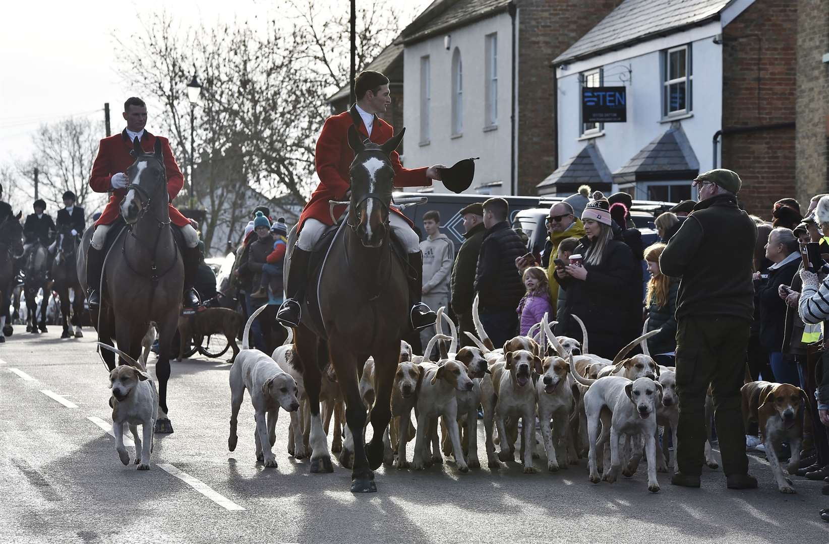 People gathered to watch the Fitzwilliam Hunt in Stilton