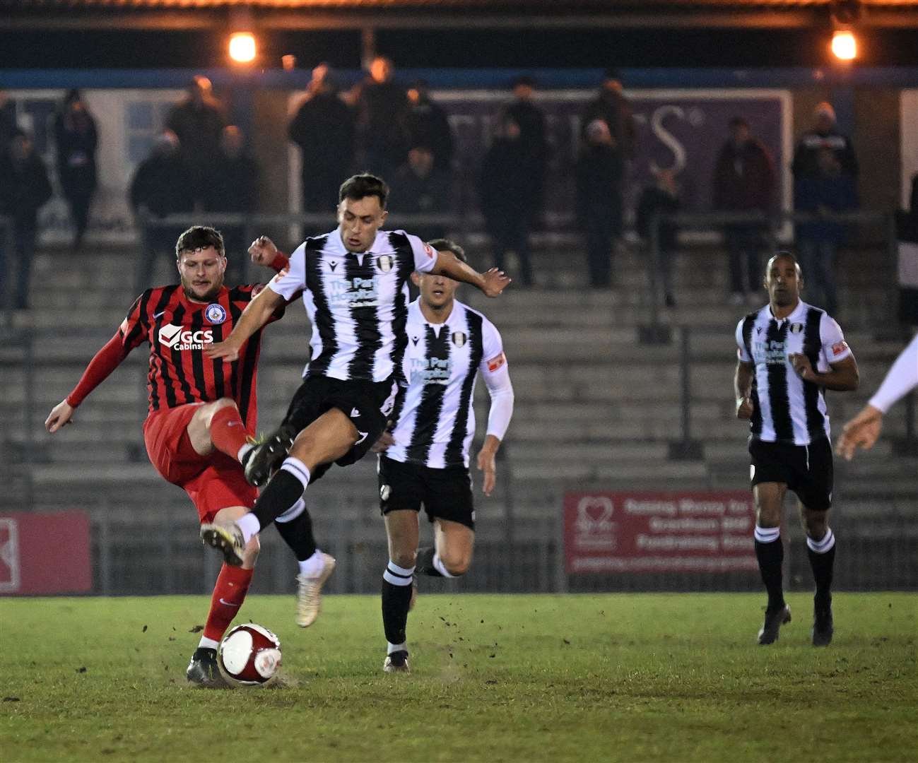 Grantham Town's Josh Waldram has a real spring in his step against Long Eaton United at The Meres on Tuesday. Photo: Toby Roberts