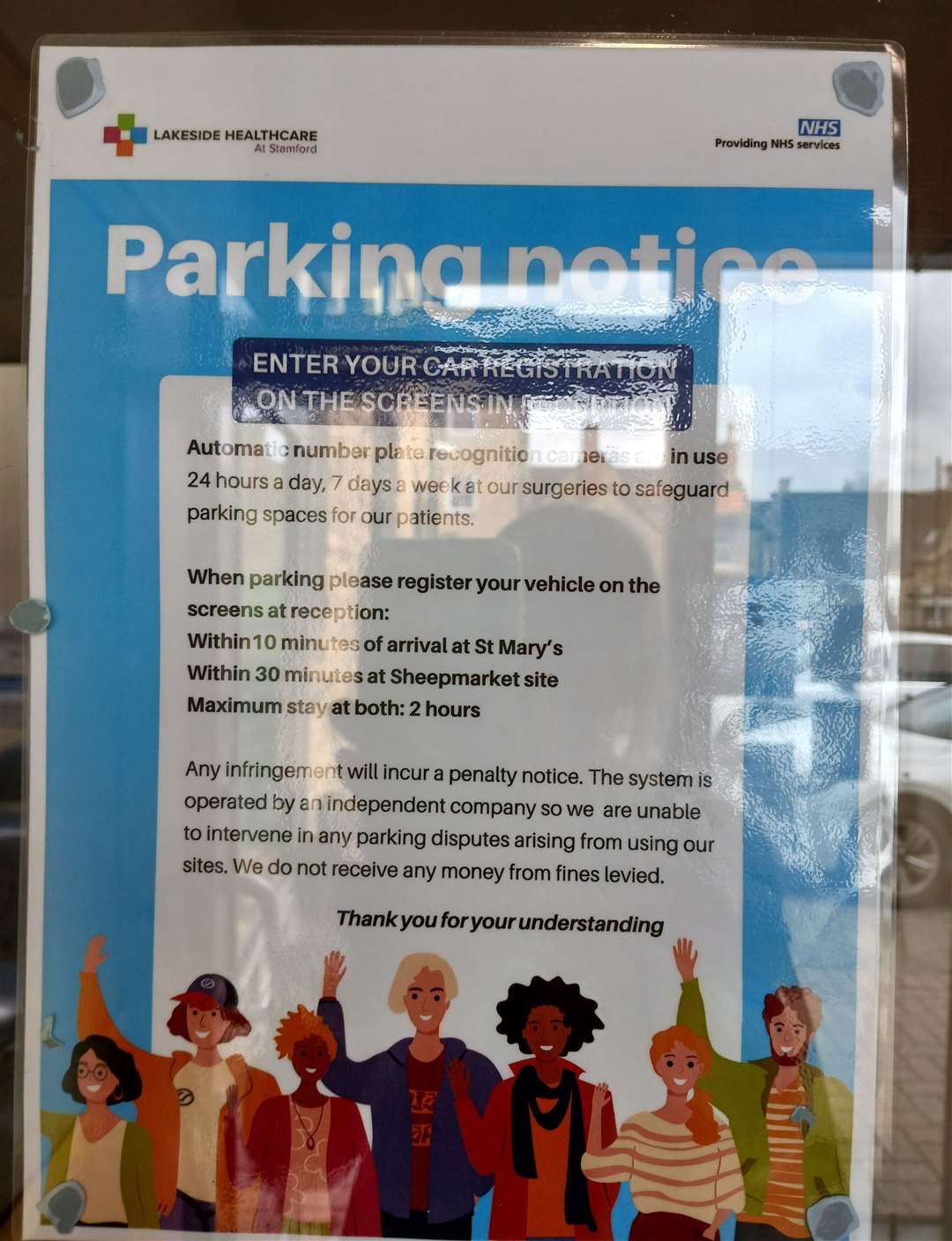 A further sign stuck on an inner door to St Mary's Medical Centre