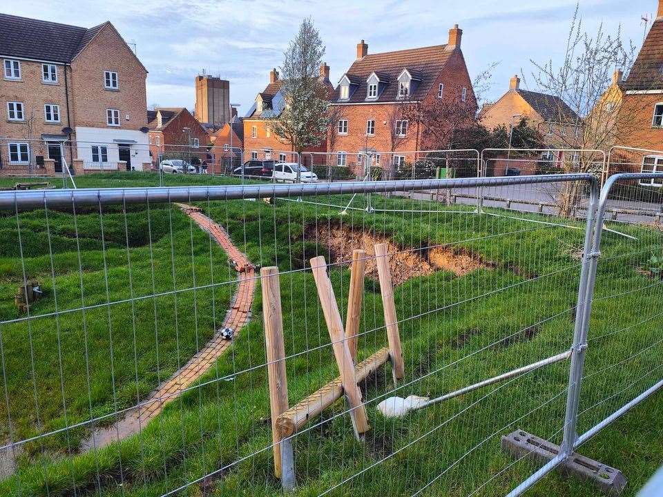 Residents are frustrated over delays to the repairs of a sinkhole in a public space in Grantham. | Image: Luke Chambers