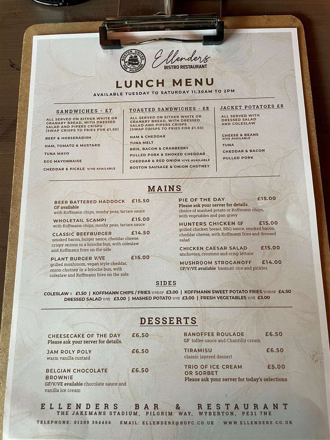 The lunch menu