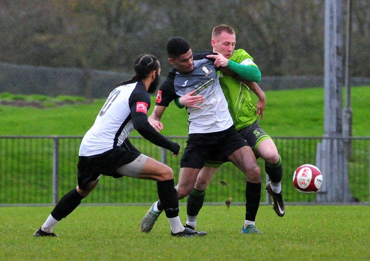 Lewis Darlington, centre, gave Grantham the lead.