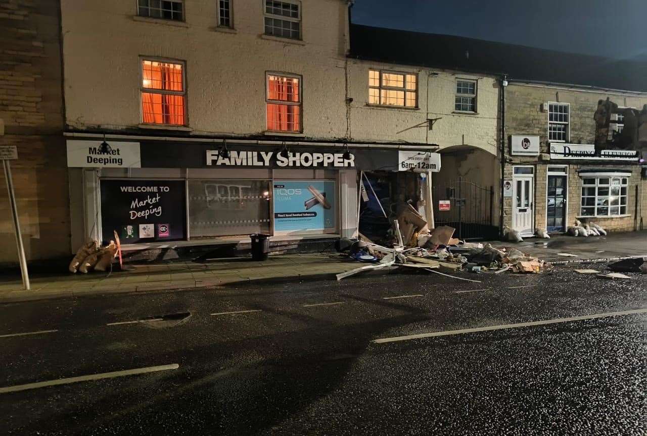 The ram raid at the Family Shopper in Market Deeping on March 27. Photo: Submitted