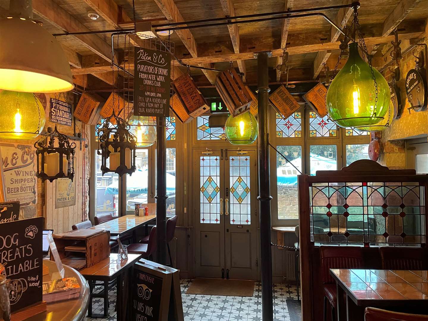Wine crates and incredible lighting hung from the entrance