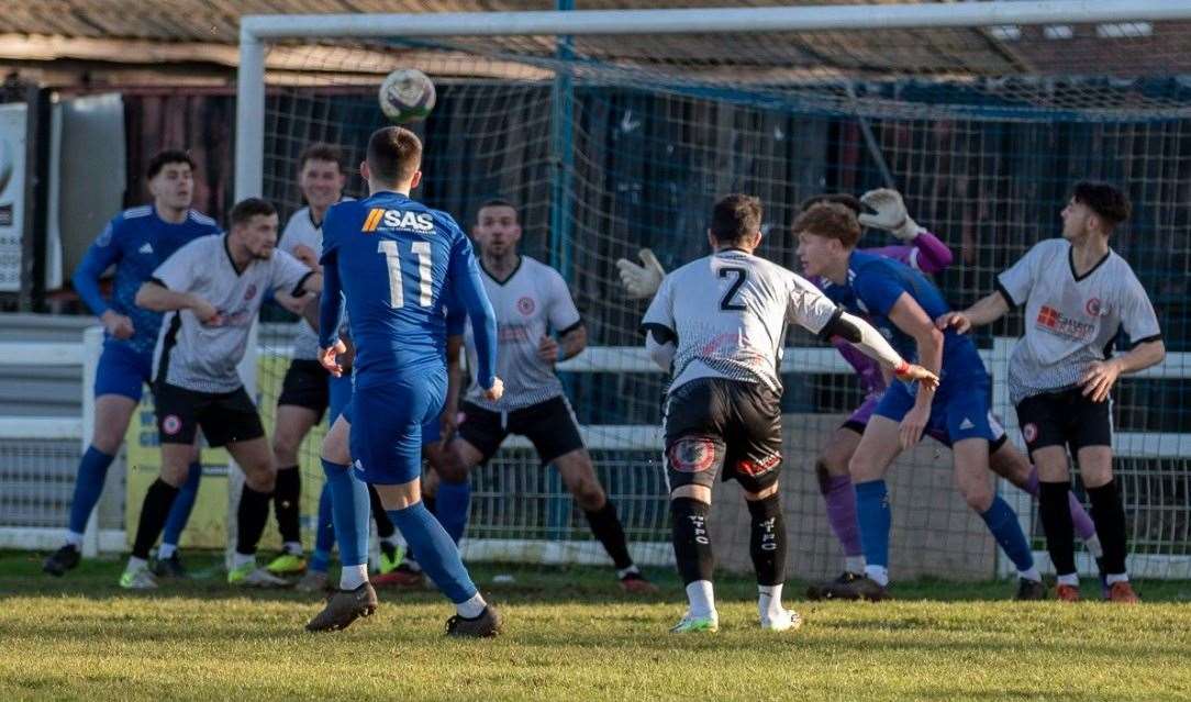 Harry Allcock fires Harrowby into the lead. Photo: Steve Nesbitt