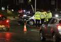 Car damaged in collision on roundabout