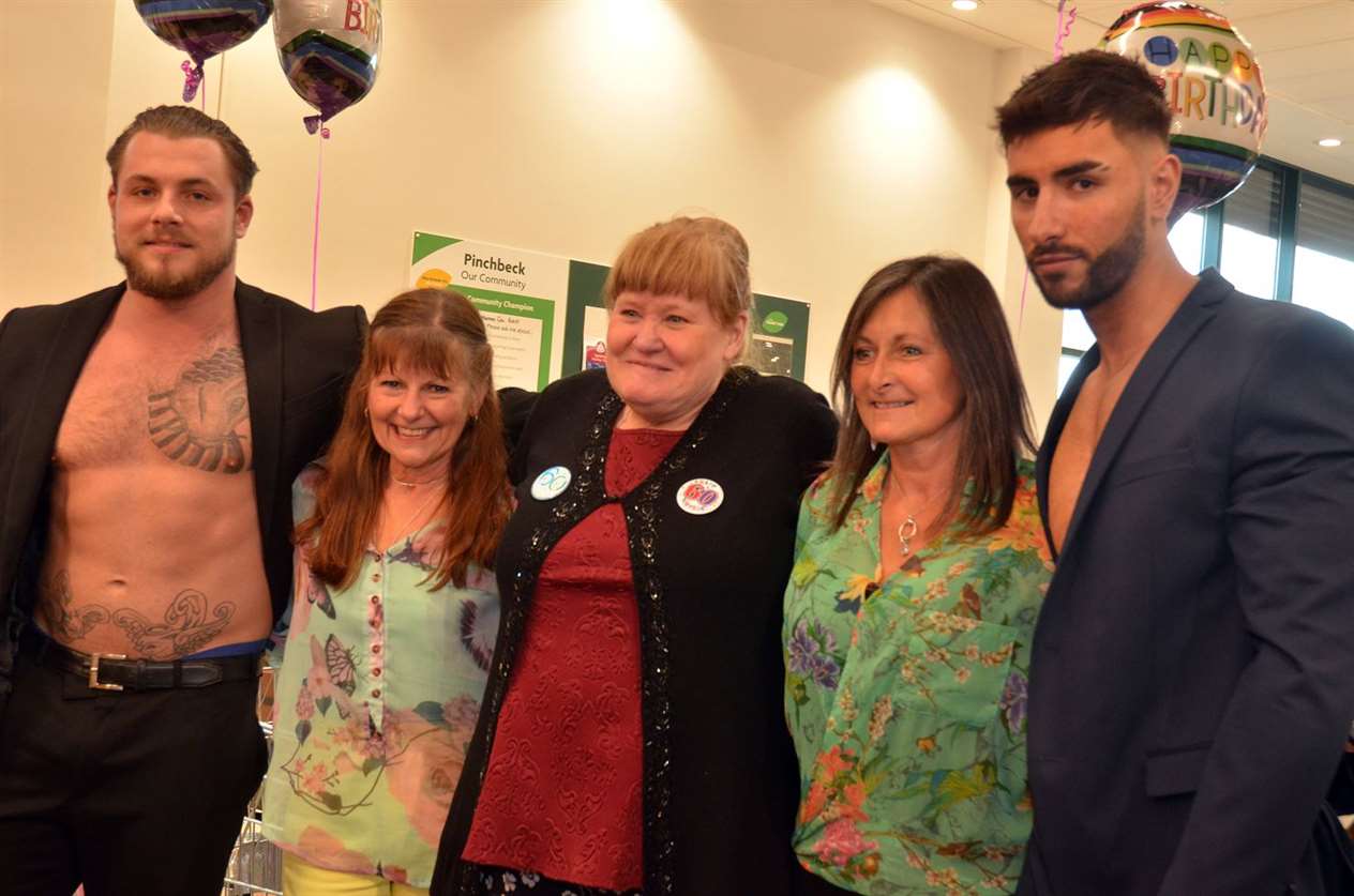 Sally Sharman-Gray and her pals with hunks Luke and Jake