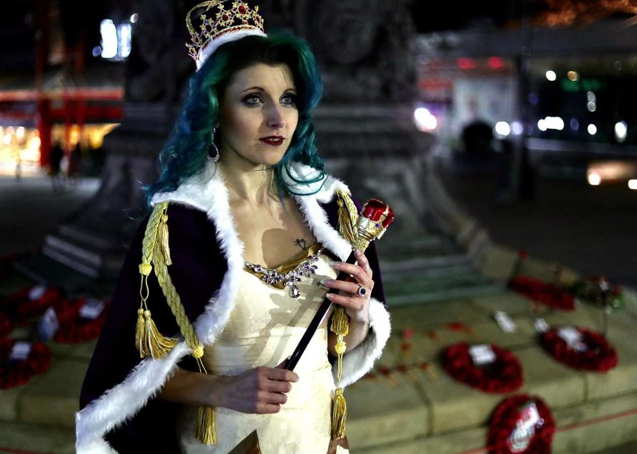 Donington fashion designer Laura Hudson models her outfit at the Women of Steel status in Sheffield for the National Costume round of the Miss Ocean World competition. Photo by Adam Hornsby.