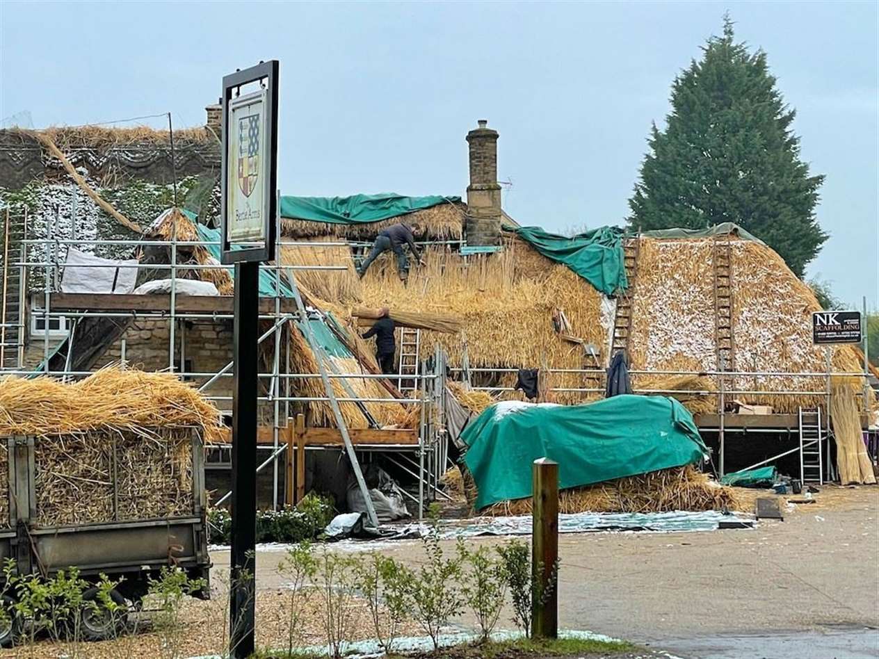 The Bertie Arms pub in Uffington is being rethatched