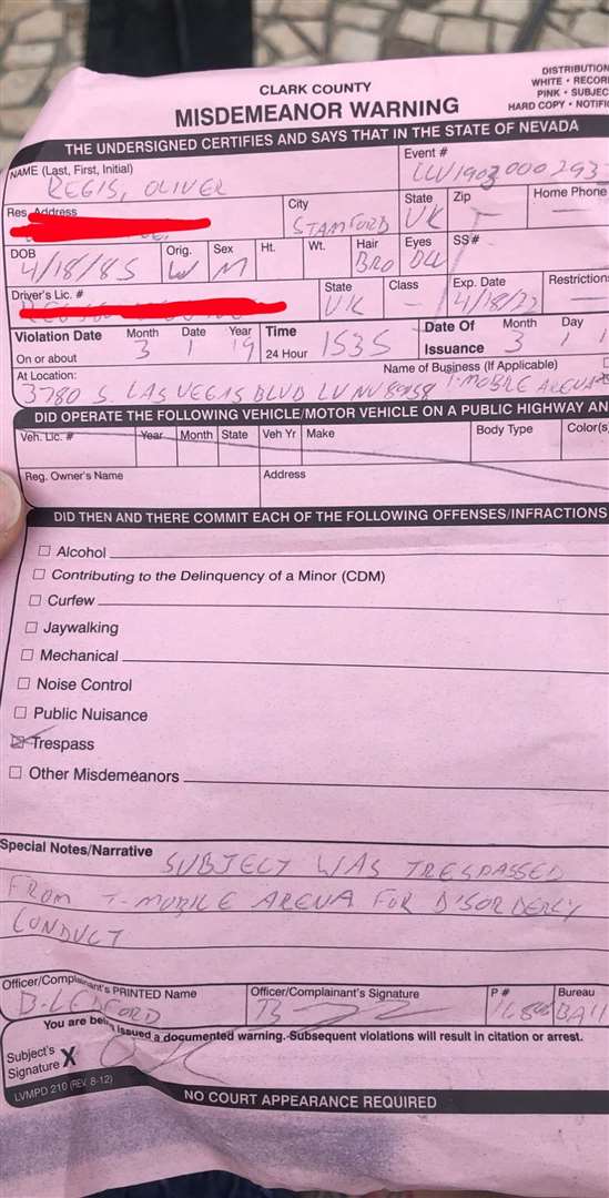Oliver's warning from police