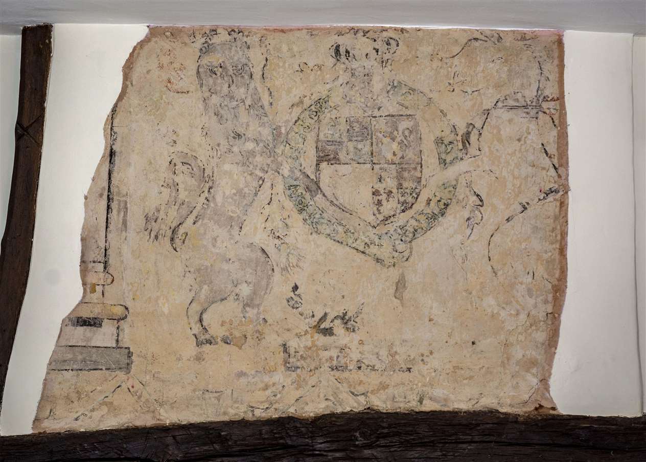 The painted Charles II Royal Coat of Arms on one of the bedroom walls Photo: Lee Hellwing (6008659)