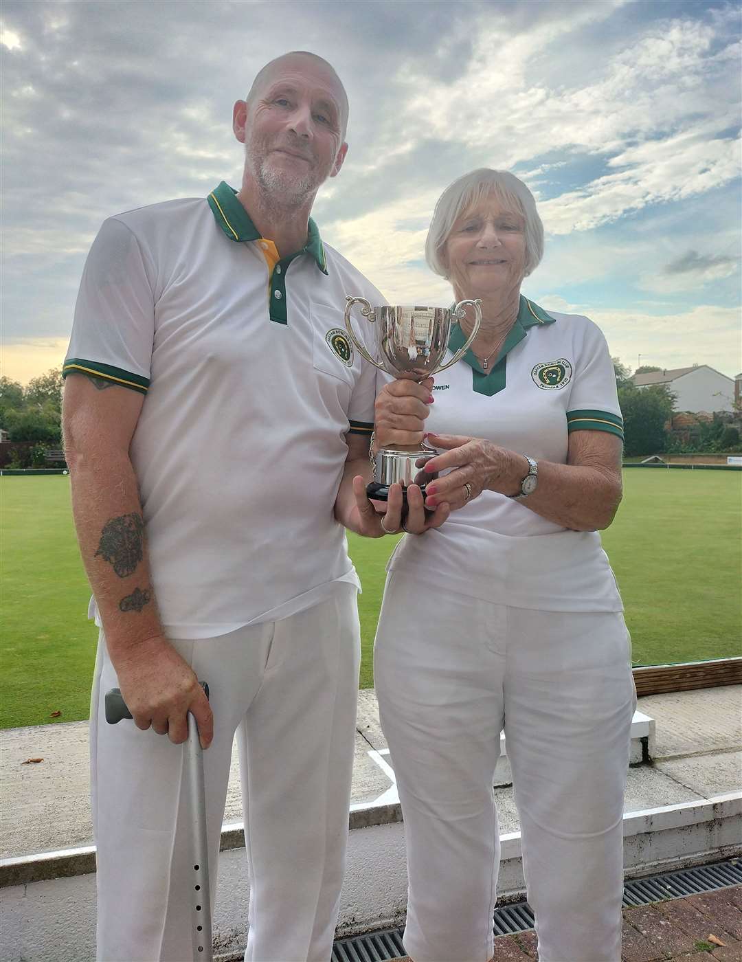 Colin Wagstaff with Jenny Owen after winning the mixed pairs at Oakham Bowls Club.