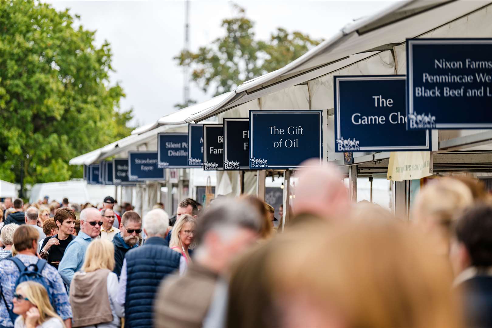 Trade stands and the shopping experience at the Defender Burghley Horse Trials held in the parkland of Burghley House near Stamford in Lincolnshire in the UK on the 30th August to 3 September 2023.
