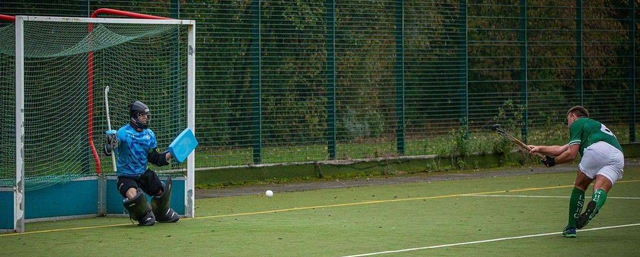 Jim Harrison scores the winning penalty flick for Long Sutton. Photo: Craig Harrison