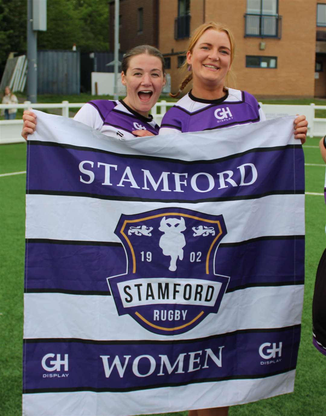 Stamford Women celebrate their cup final success. Photo: Darren Dolby