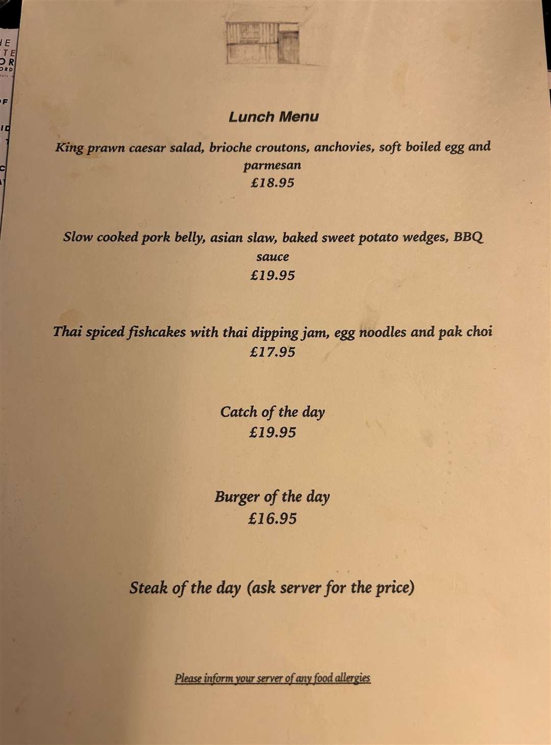 The lunch menu also looked delicious