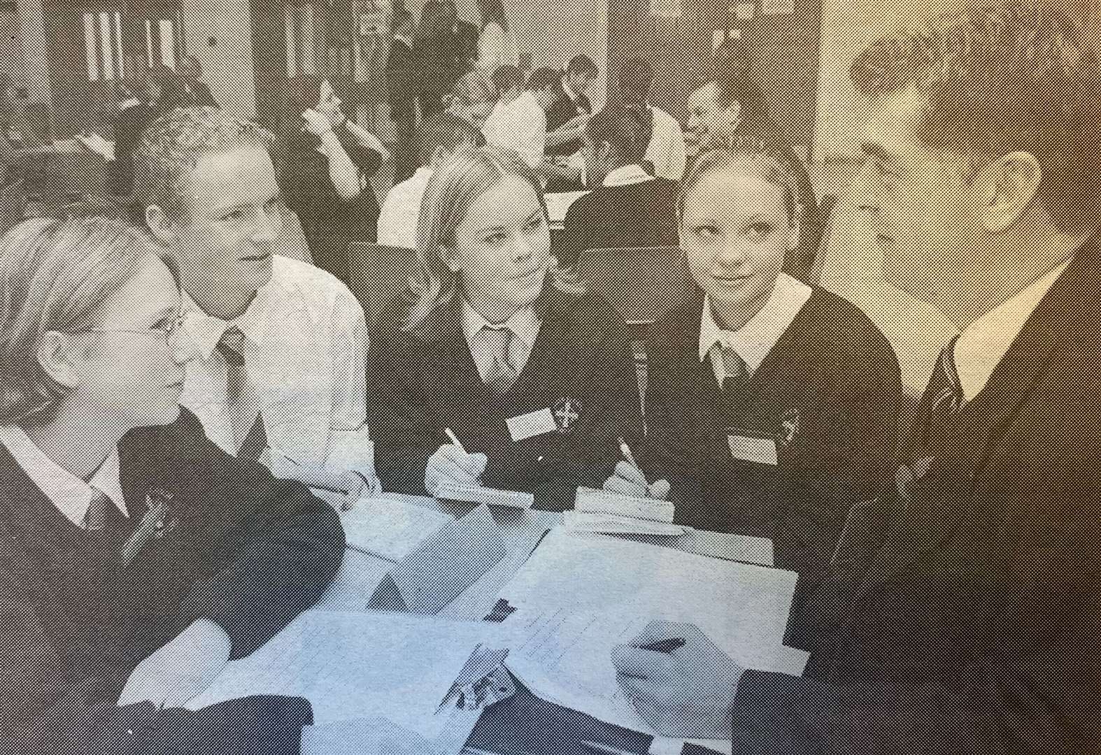 Stamford estate agent Paul Johnson answers questions from Queen Eleanor School students 25 years ago.
