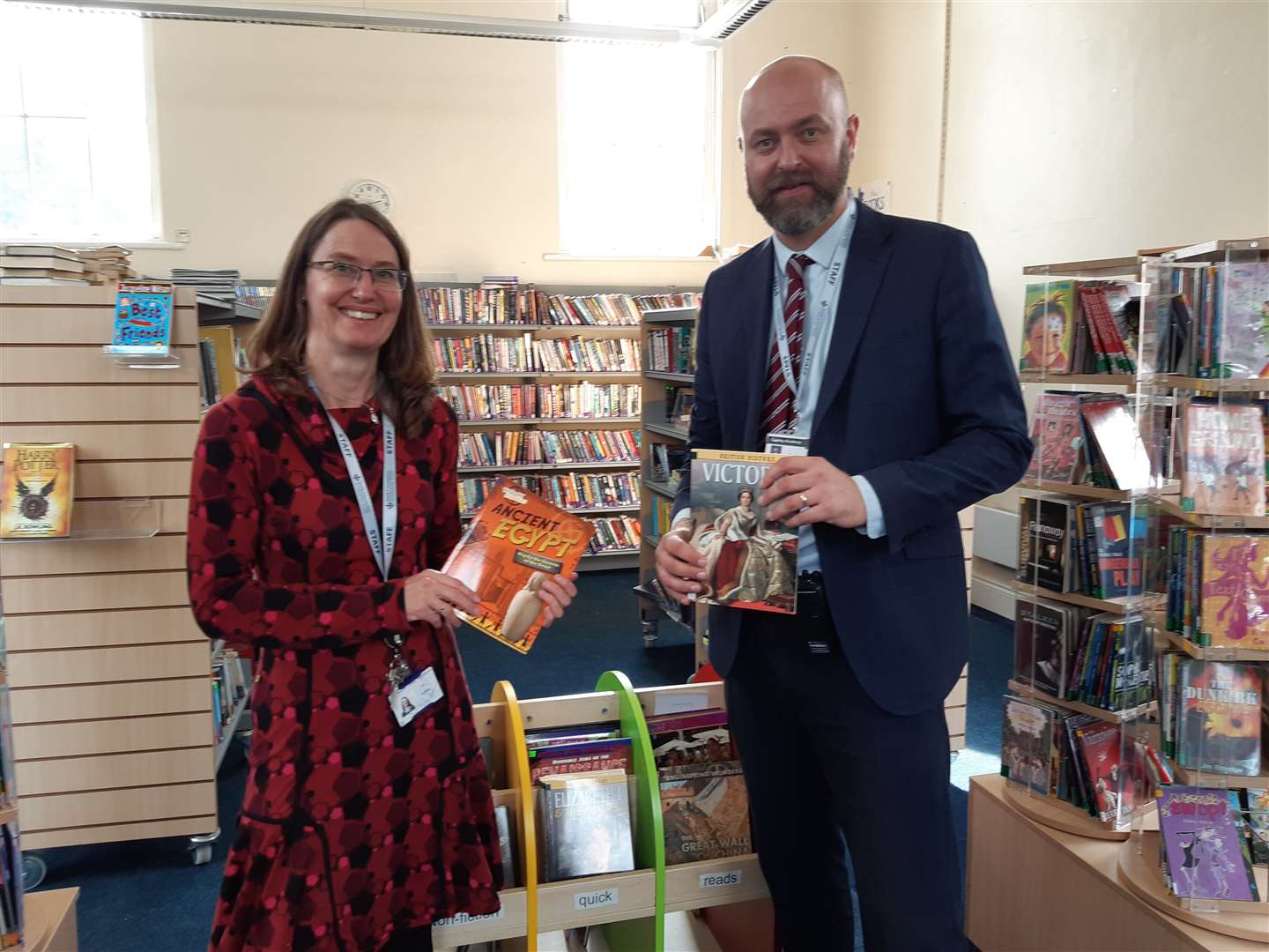 Librarian Kate Bird with Glenn Martin at Cowley Academy (59687806)