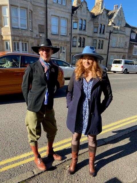 Mark Hill and Irita Marriott in Stamford, filming for BBC primetime show Antiques Road Trip