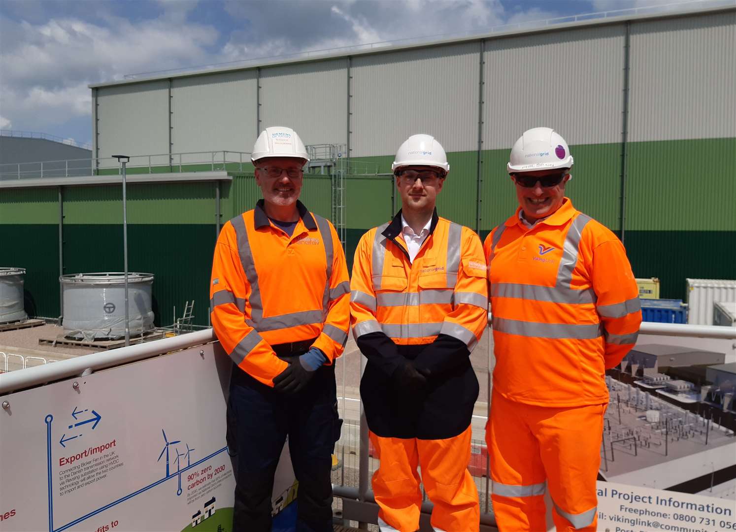 Pictured in front of the Viking Link halls are Scott Williams, Phil Sandy and Phil Spain
