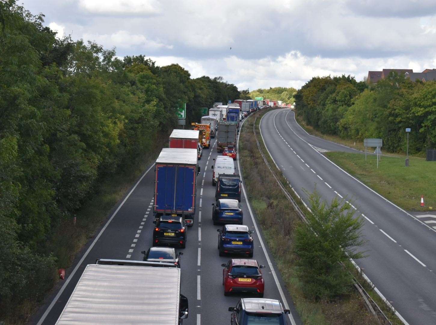 Traffic queuing on the northbound carriageway from the Tinwell bridge. Photo: Roger Mortiss