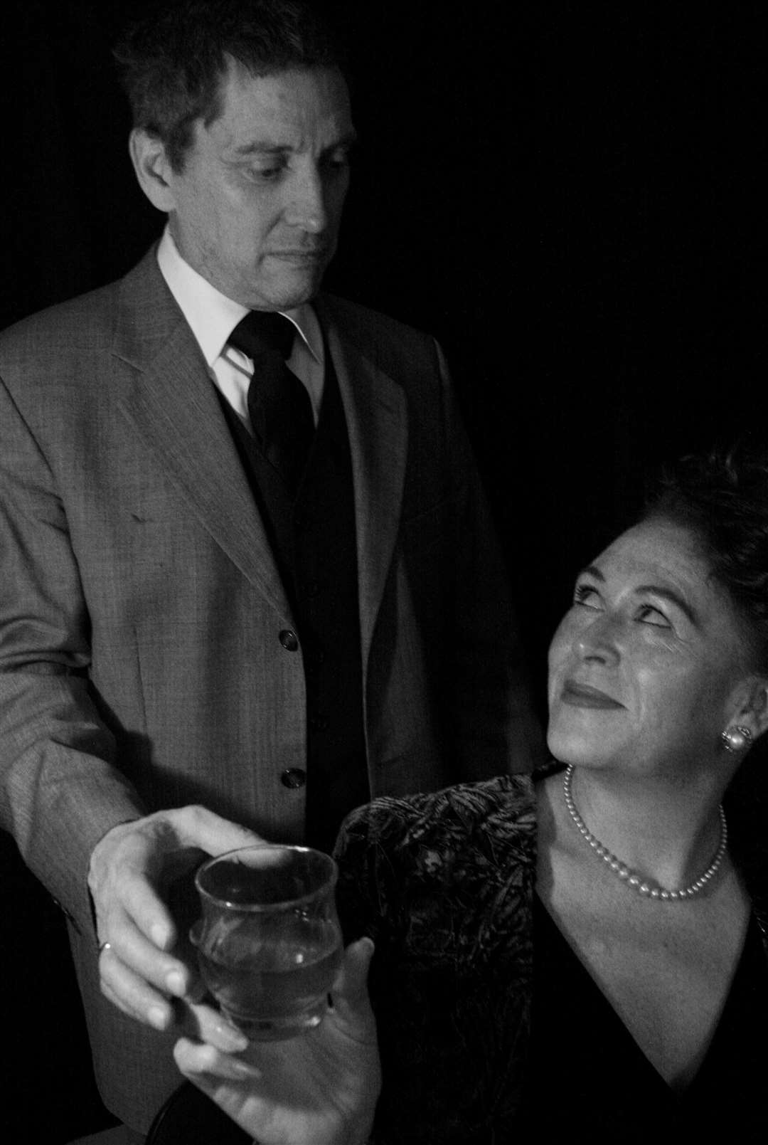 Andy Masters as Inspector Gale and Suzie Stevens as Sylvia in The Thrill of Love.