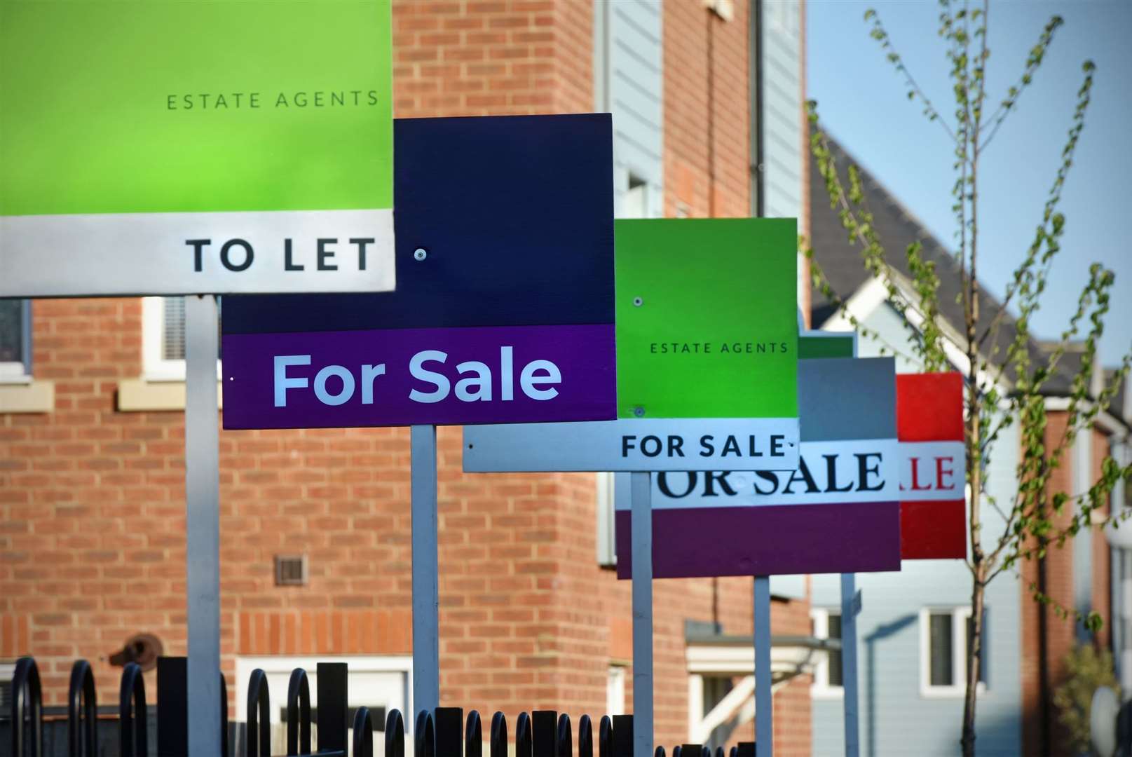 For sale and to let estate agent signs lined up outside a housing estate. Photo: iStock