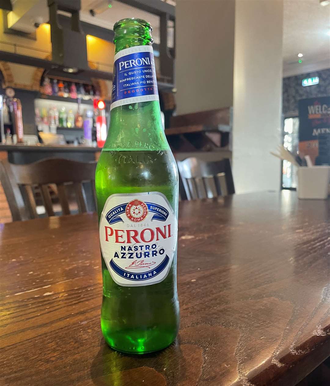 A bottle of Peroni for £3.60