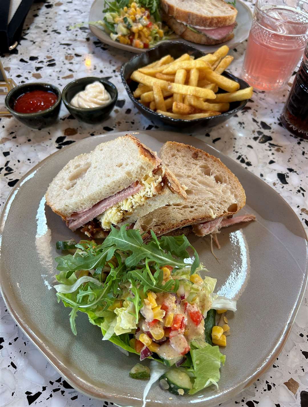 The roasted ham, mature cheddar and onion marmalade sandwich