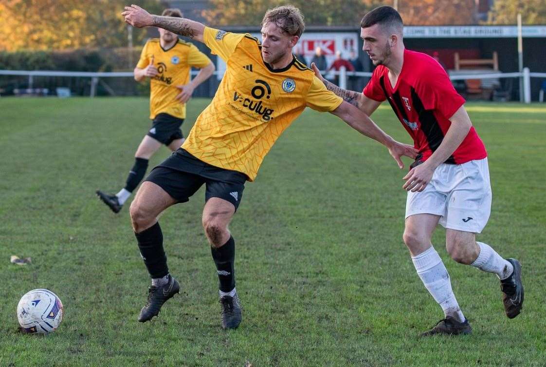 Action from Harrowby's victory at Kimberley Miners Welfare on Saturday. Photo: Steve Nesbitt @lincssnapper