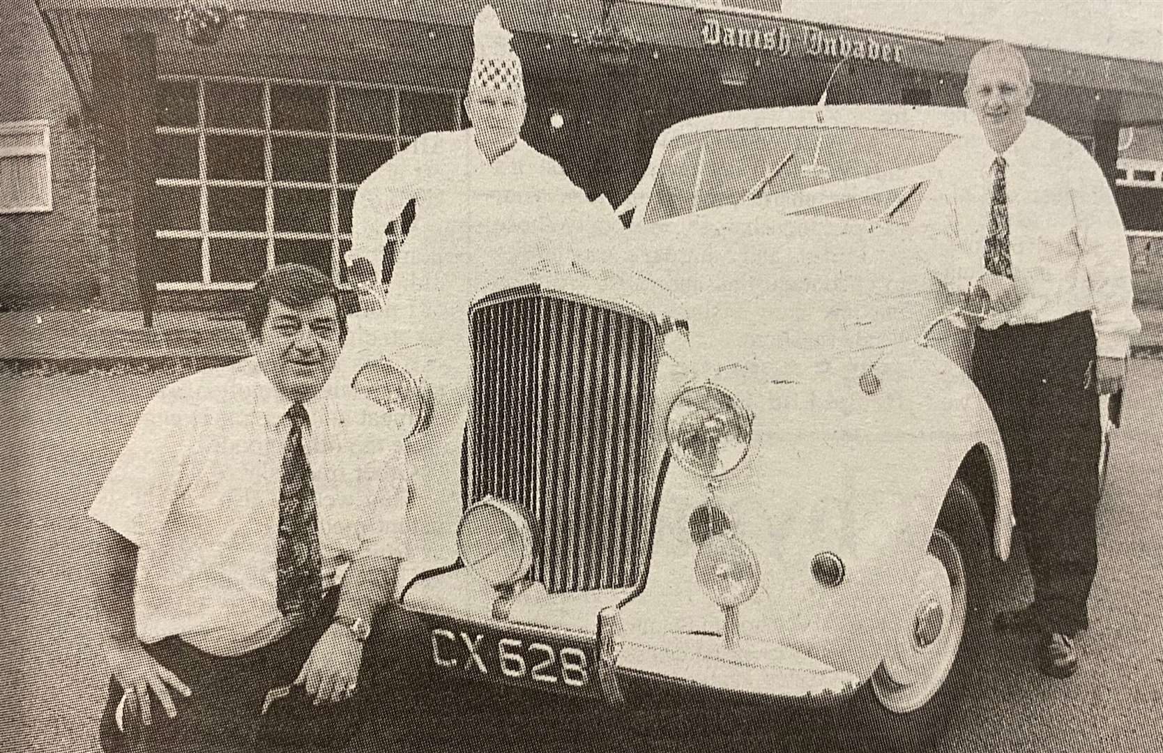 John O'Reilly (front) with Nigsy the chef and Tony Baker the bar manager and the Bentley they are hiring out for weddings 25 years ago.