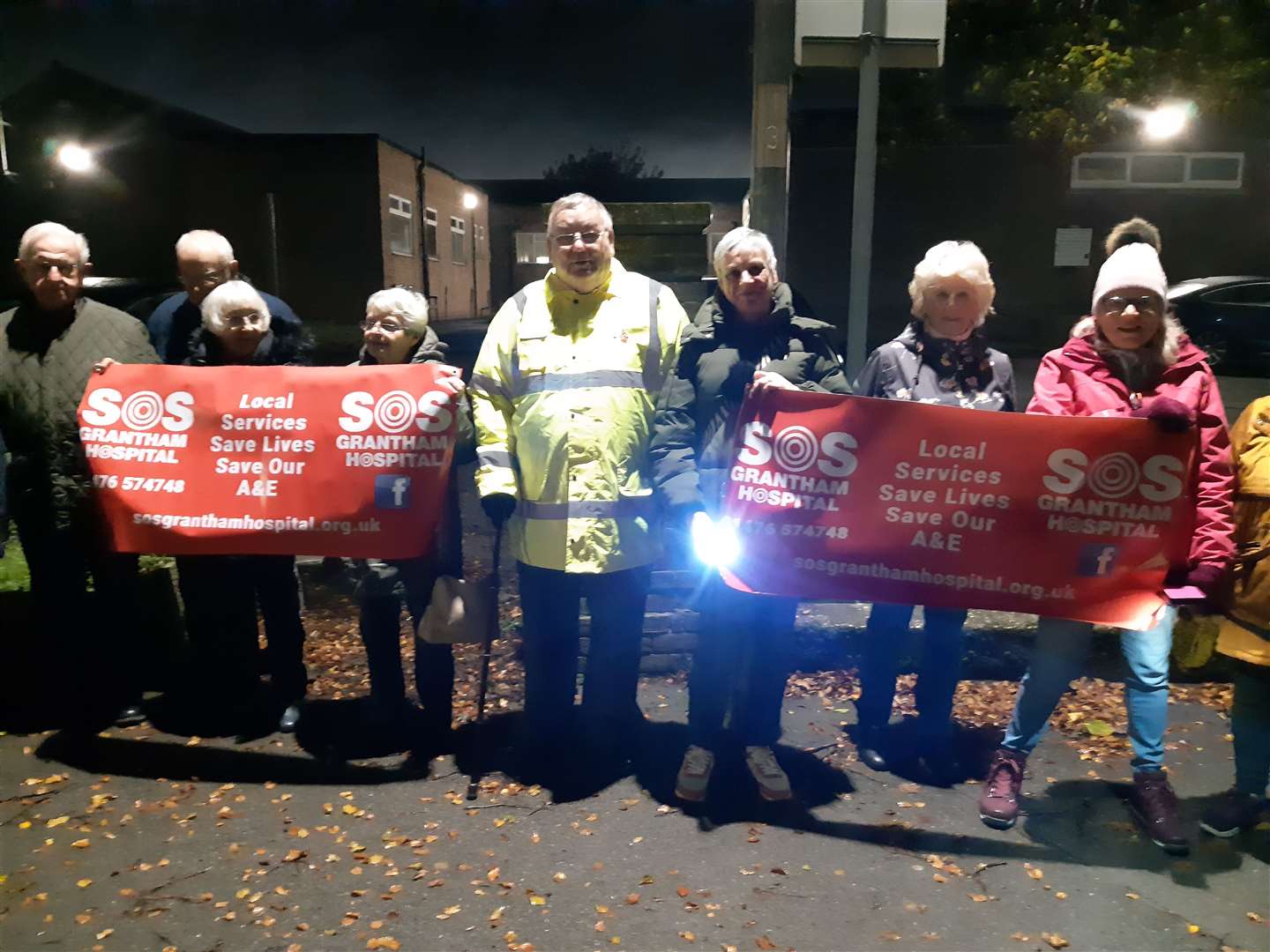 The torchlit vigil outside Grantham Hospital.