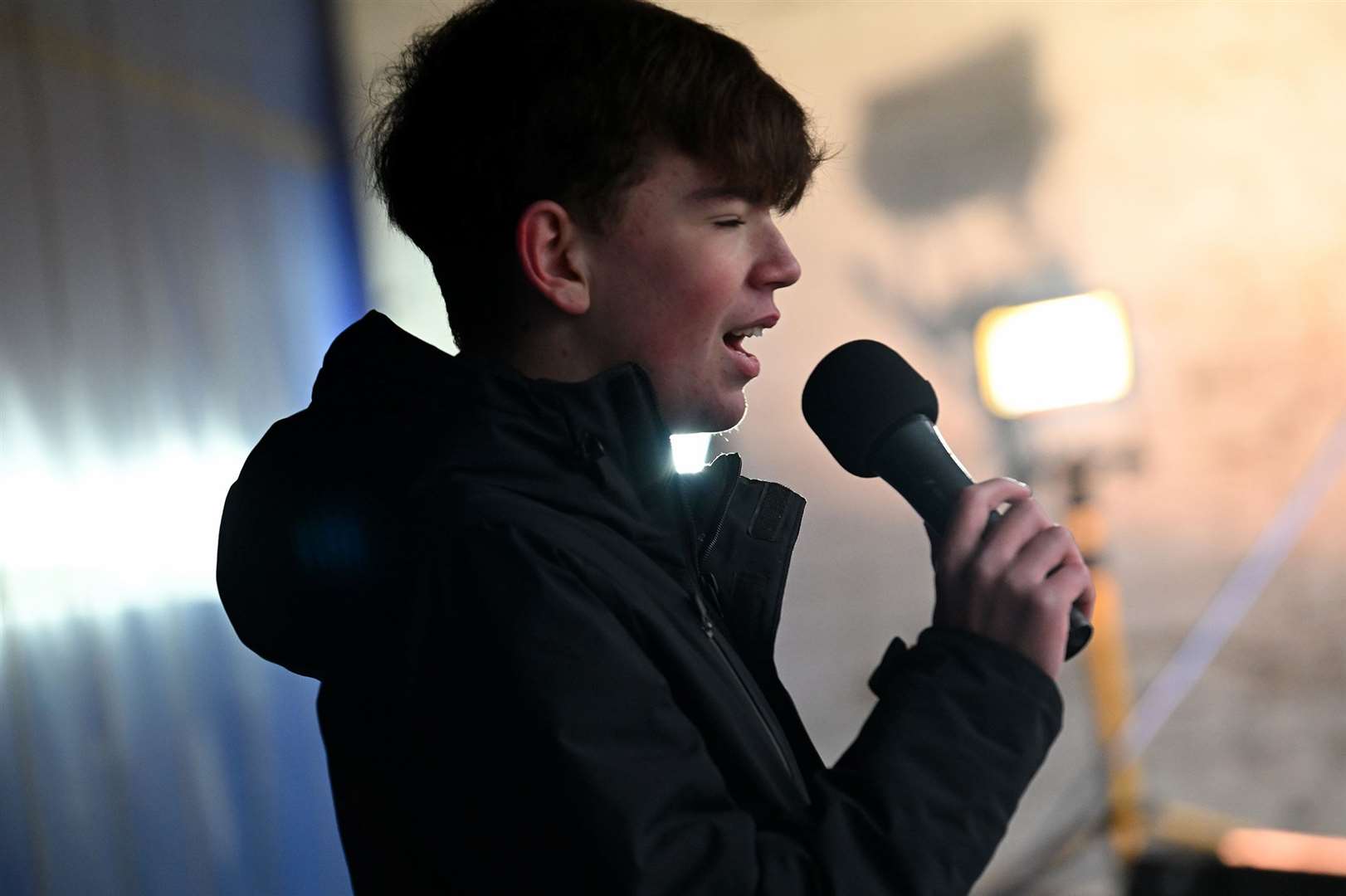 Charlie Church performing at the Christmas fair.