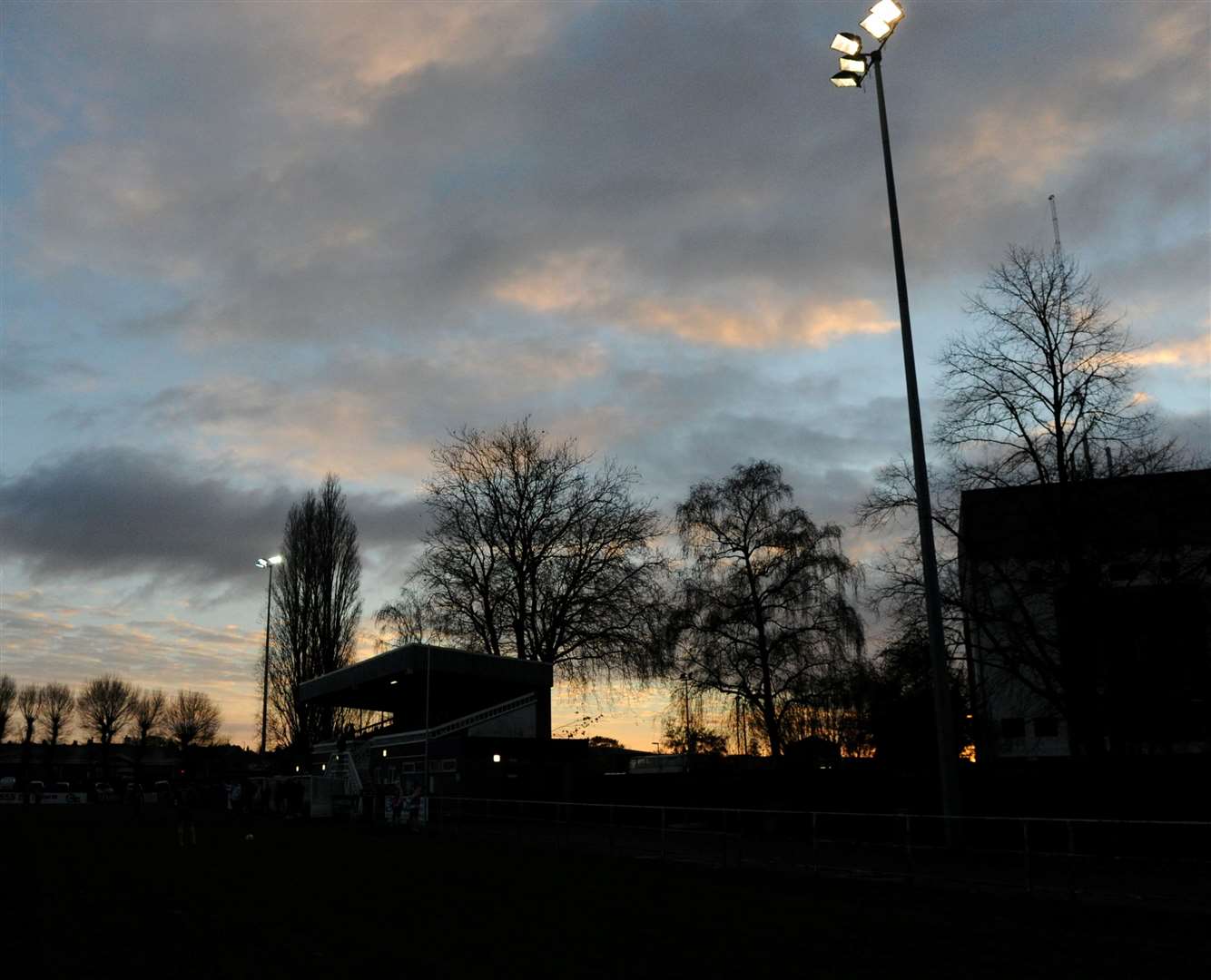 The floodlights at the Sir Halley Stewart Playing Field, Spalding