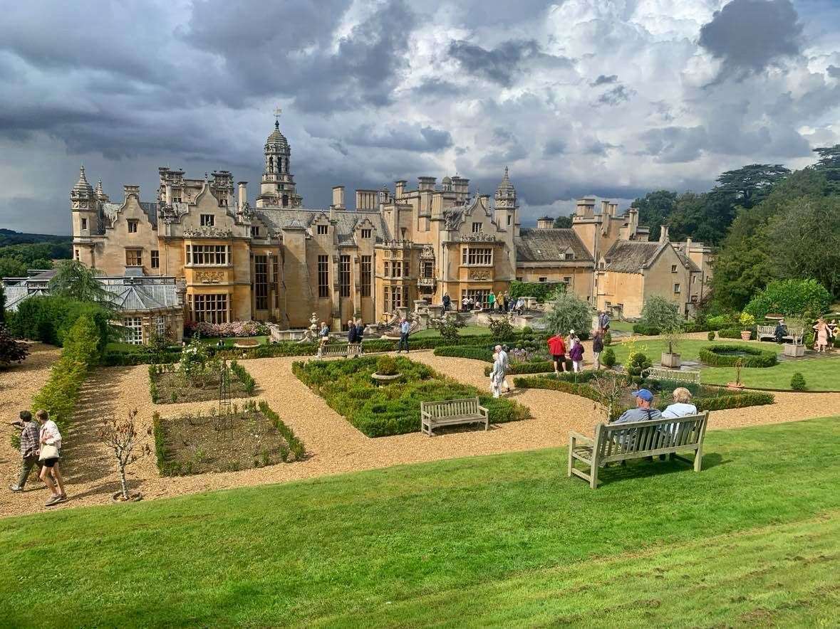 Harlaxton Manor's formal gardens.