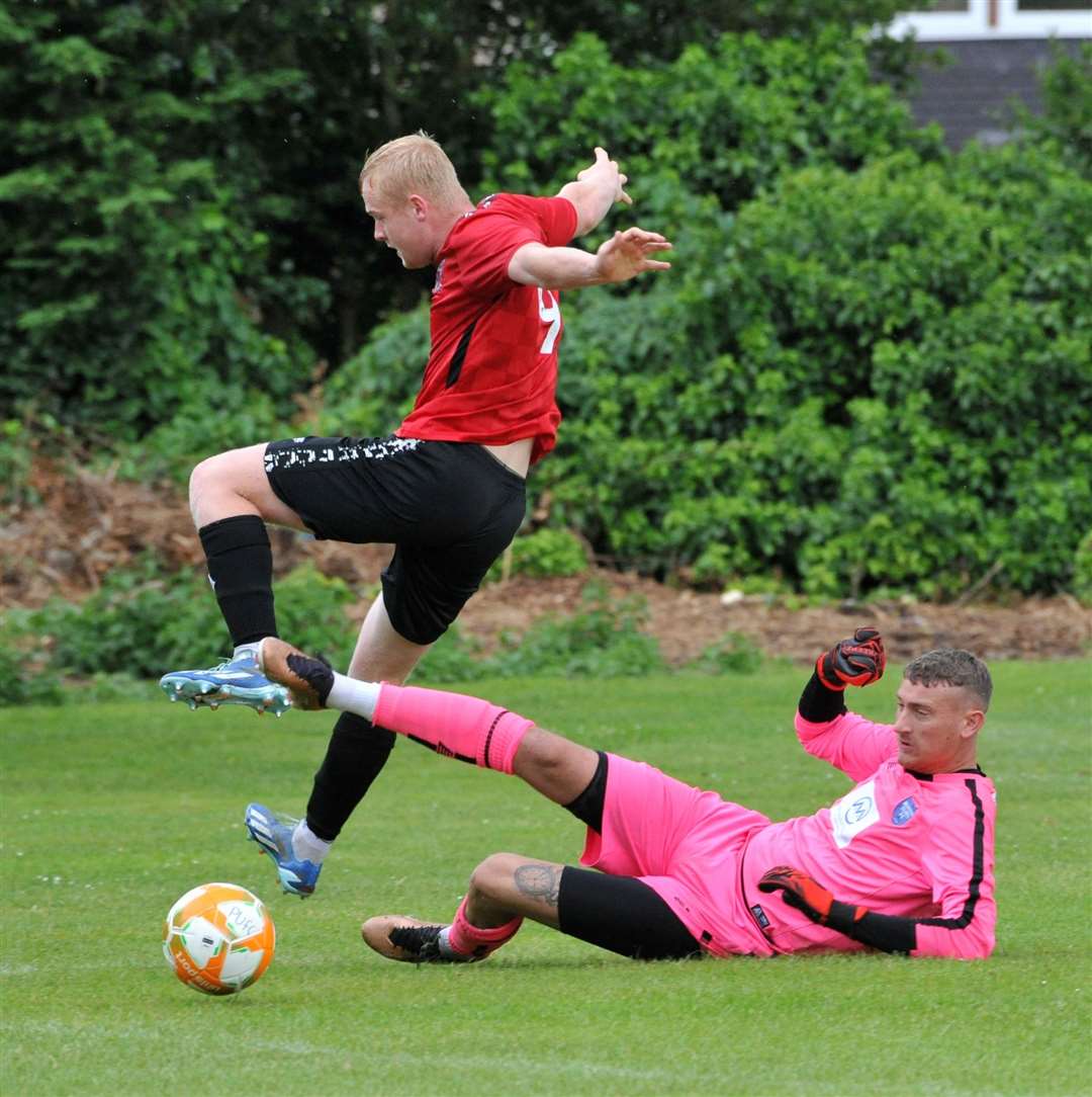 Pre-season action from Pinchbeck's friendly with Boston Town at Knight Street on Saturday. Photo: Chris Lowndes