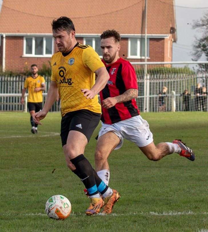 Action from Harrowby's victory at Kimberley Miners Welfare on Saturday. Photo: Steve Nesbitt @lincssnapper