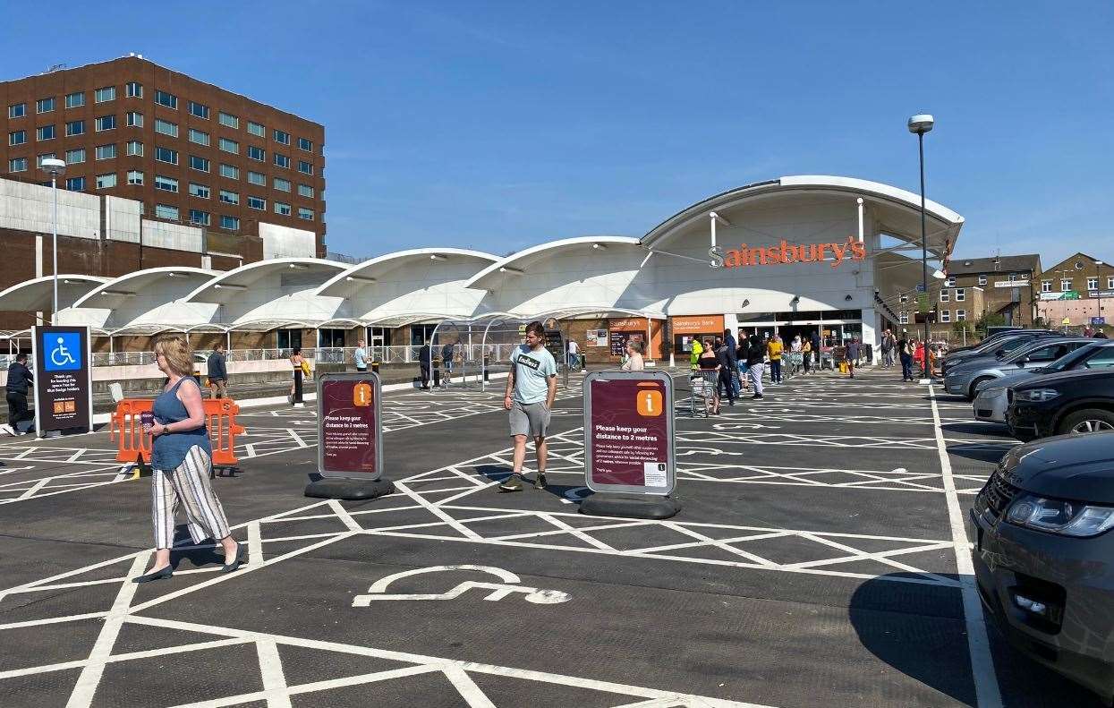 Queues outside Sainsbury's