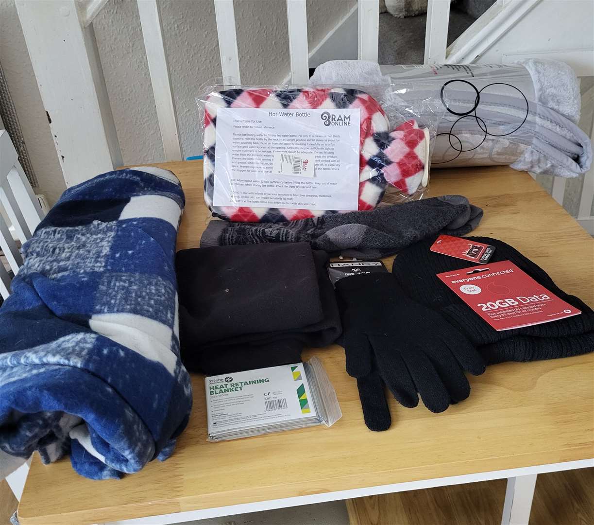 Items from the warm pack which residents were given