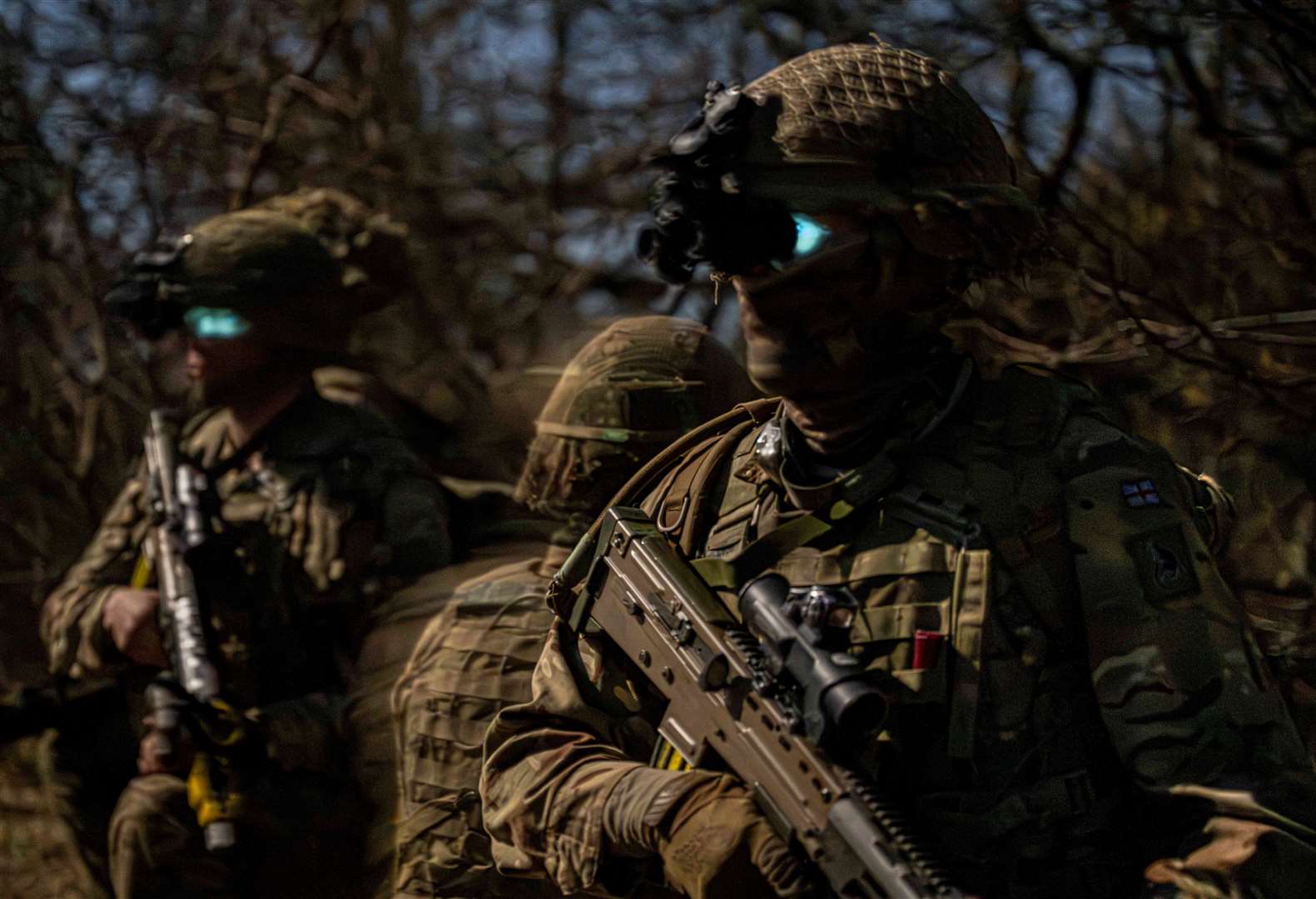 Soldiers from the 2nd Battalion The Royal Anglian Regiment train for fighting in forests