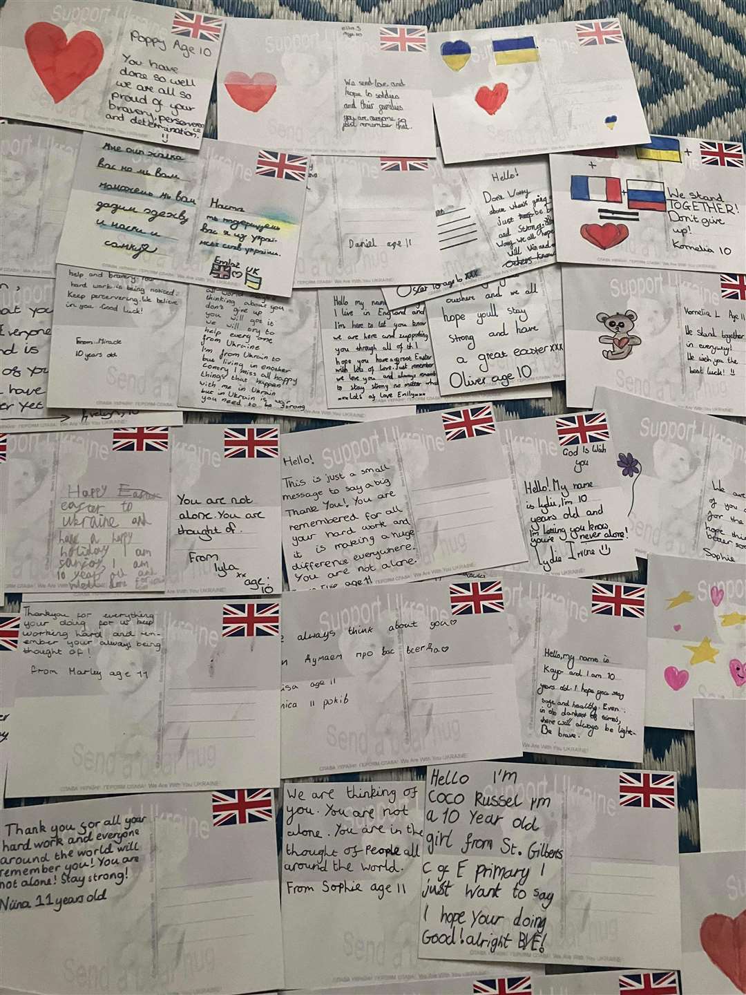 Postcards written by pupils from St Gilbert's School in Stamford