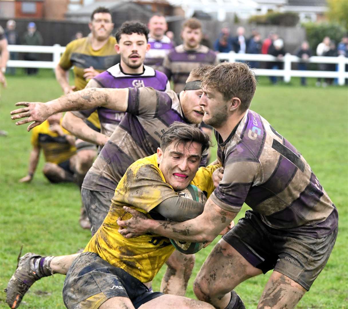 Derby day action as Stamford tackled Bourne. Photo: Alan Hancock