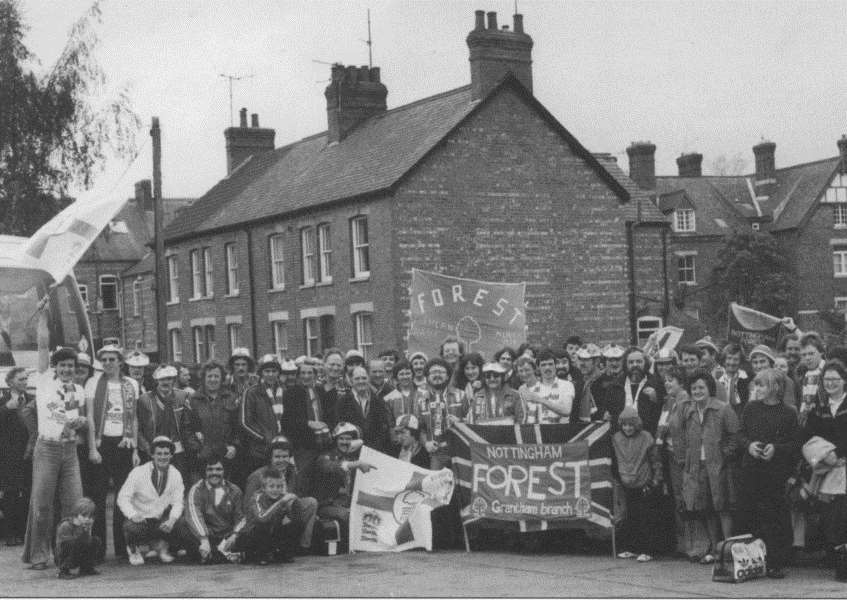 Grantham's Nottingham Forest fans on their way to Munich in 1979. What chance Forest, eh?