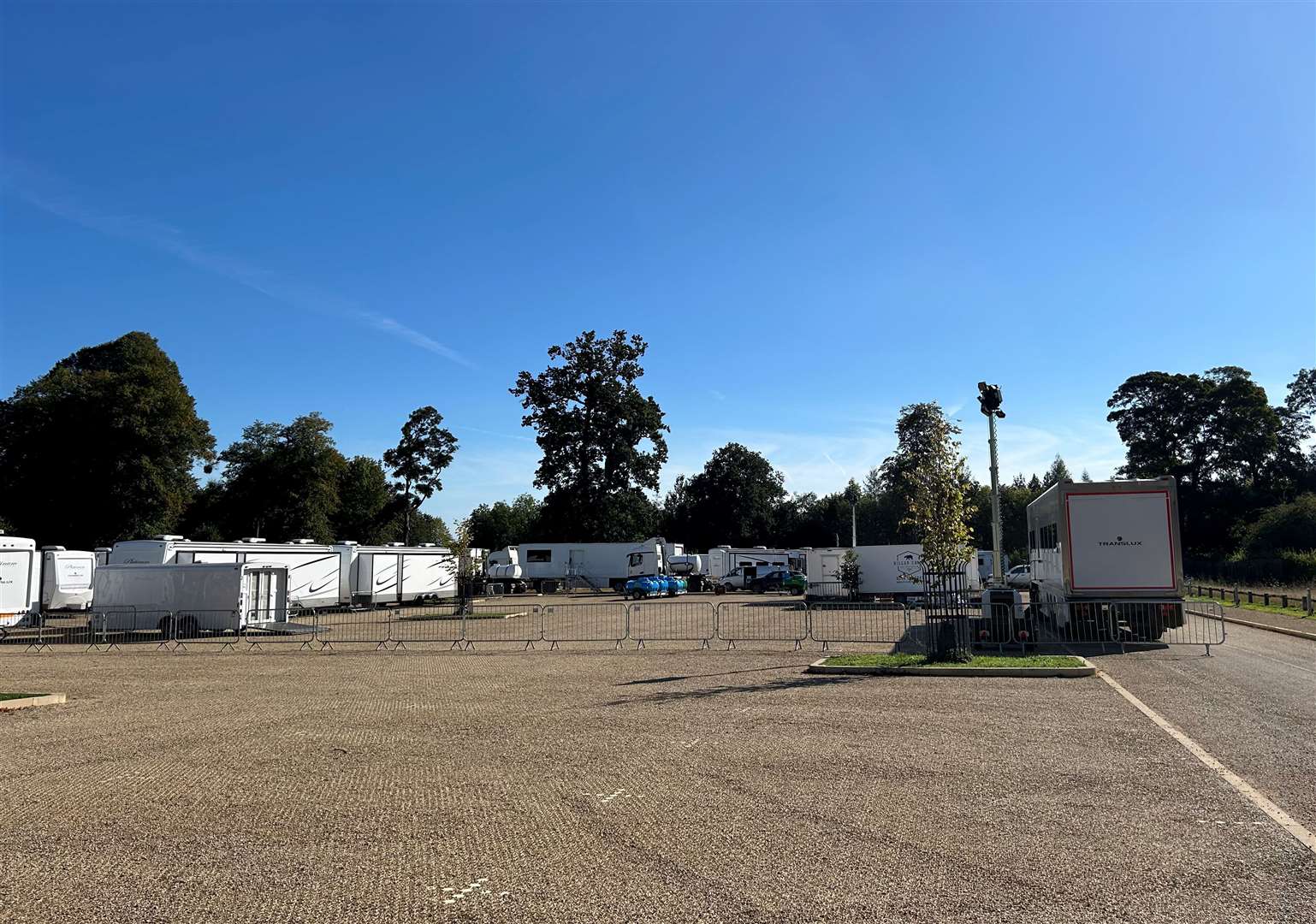 Dozens of trailers have been set up in the car park