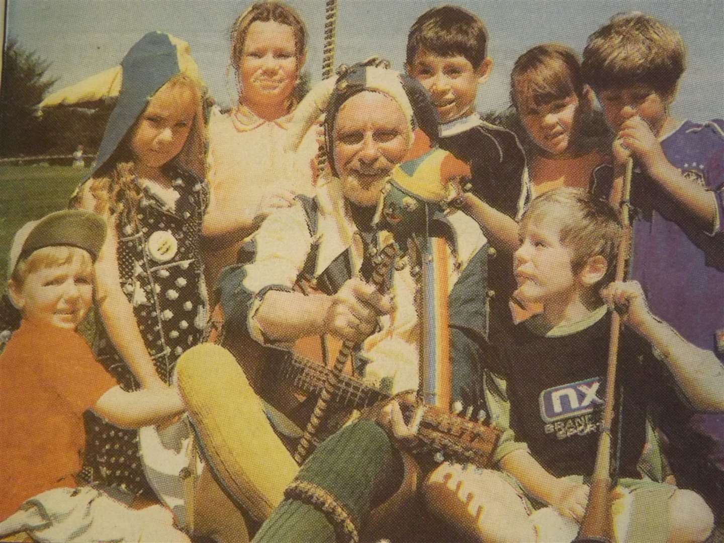 25 years ago: August 14, 1998 – Entertainer Sylvester the Jester with children at the Rutland Play Forum's playscheme at Rutland Water.