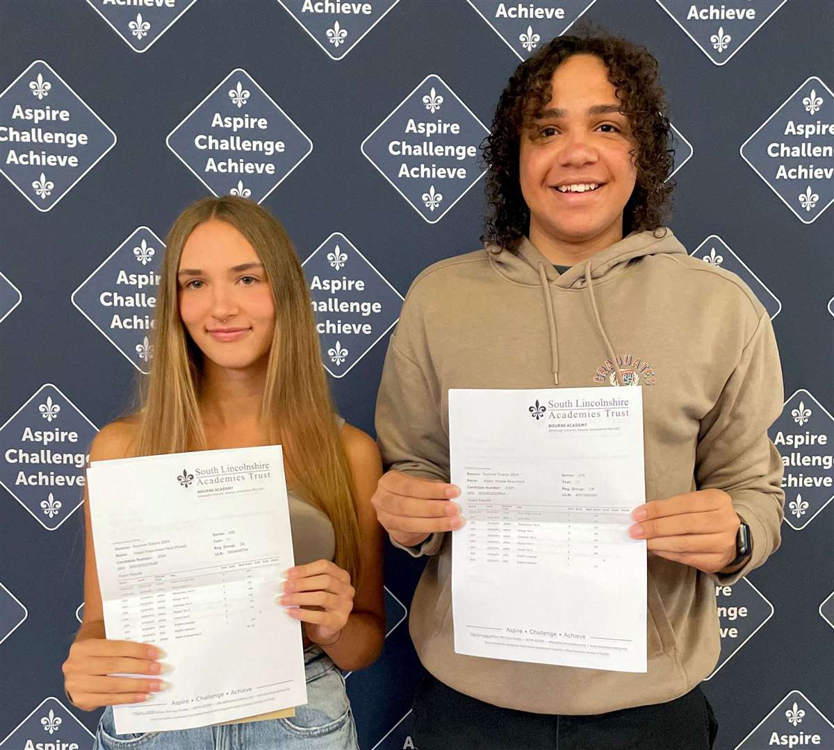 Pupils at Bourne Academy celebrate their GCSE results. Pictured are Rosie Heal and Adam Mussa-Beaumont