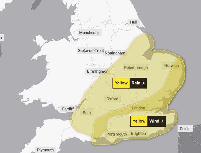 A yellow weather warning has been issued for heavy rain. Photo: Met Office